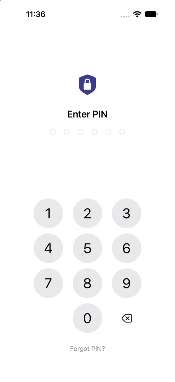 PIN の入力を求める Prive のロック画面